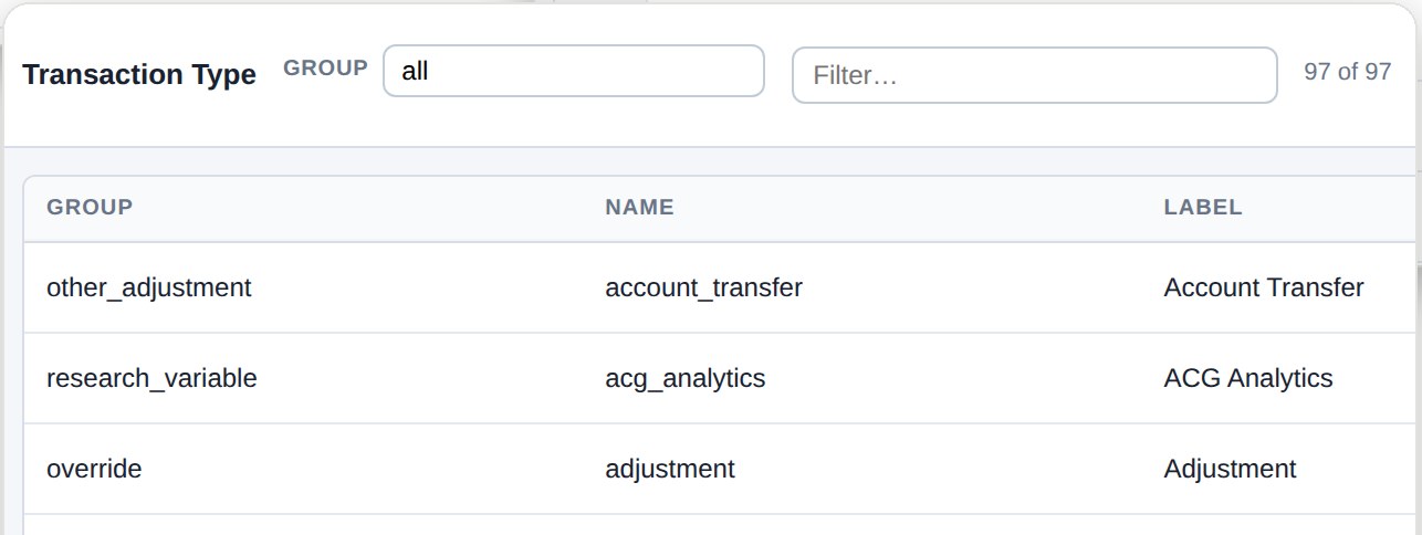 Transaction Type reference data in the Traders Enterprise Platform